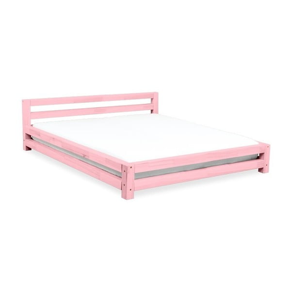 Růžová dvoulůžková postel z smrkového dřeva Benlemi Double, 180 x 200 cm