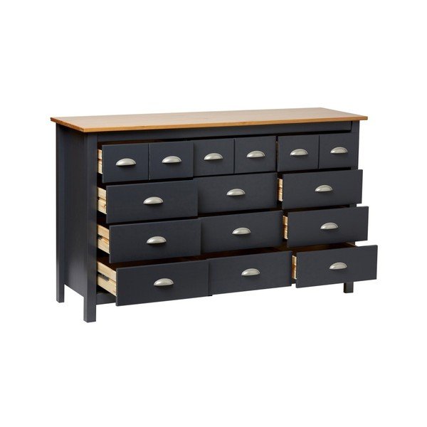 Antracitově šedá komoda z masivního borovicového dřeva se 12 zásuvkami Marckeric Jade-image-1