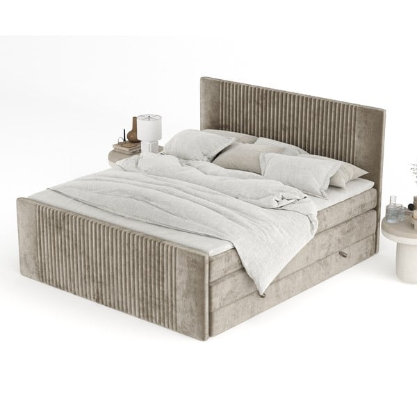 Světle hnědá boxspring postel s úložným prostorem 200x200 cm Bergamo – Maison de Rêve-image-4