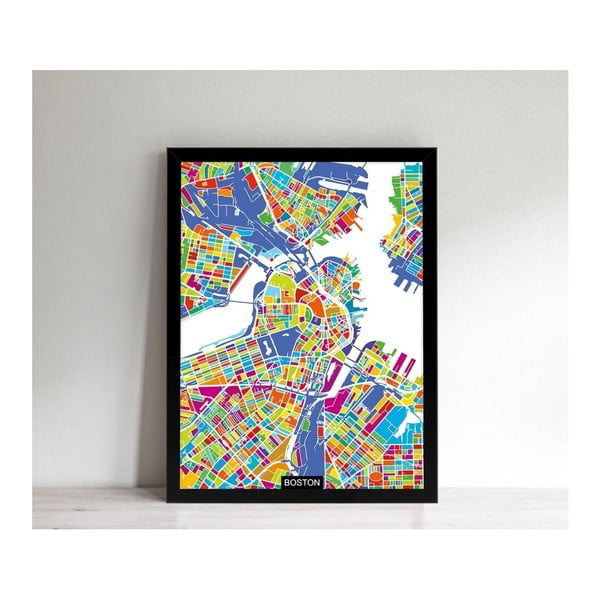 Obraz v černém rámu Homemania Maps Boston, 32 x 42 cm