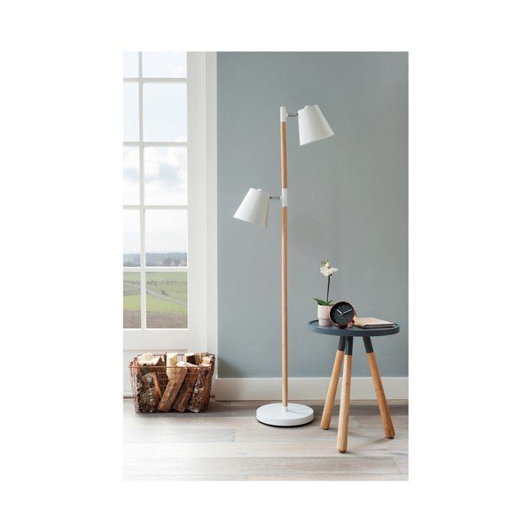 Bílá volně stojící lampa s dřevěnými detaily Leitmotiv Rubi-image-2