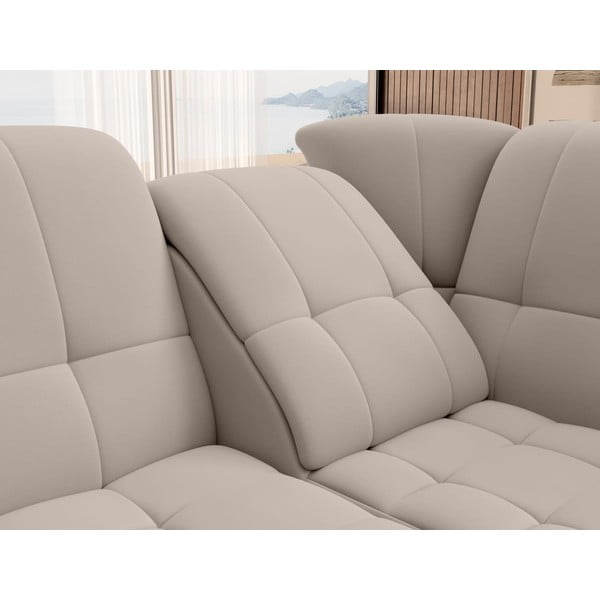 Béžová sametová rozkládací/s úložným prostorem rohová pohovka (pravý roh/do L) Sado – ELTAP-image-1