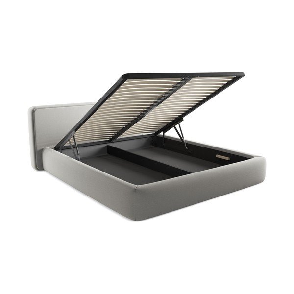 Světle šedá čalouněná dvoulůžková postel s úložným prostorem s roštem 180x200 cm Kiana – Makamii-image-3
