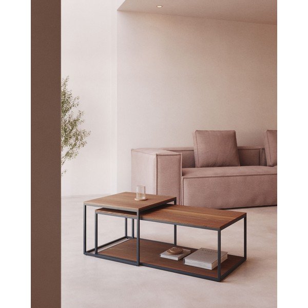 Hnědé konferenční stolky s deskou v dekoru ořechového dřeva v sadě 2 ks  50x100 cm Yoana – Kave Home-image-1