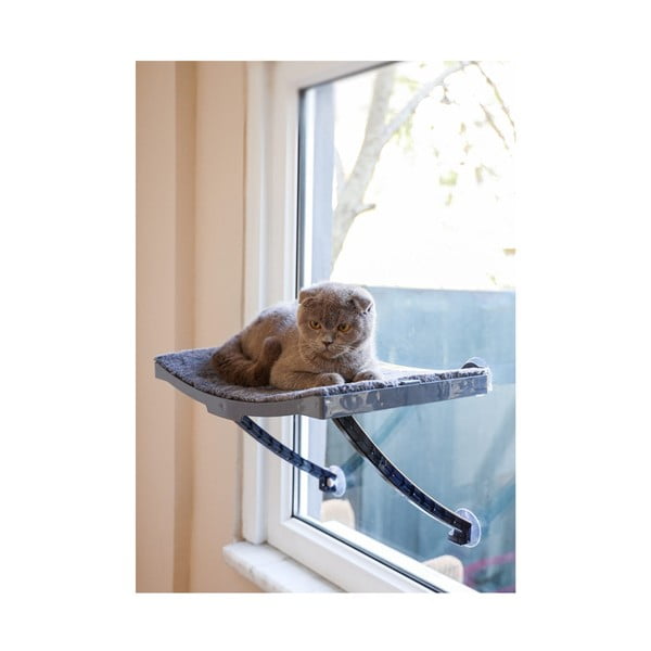 Šedý pelíšek na okno pro kočky 47x32 cm - Lydia&Co-image-1