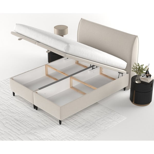 Béžová čalouněná dvoulůžková postel s úložným prostorem 160x200 cm Pearl – Maison de Rêve-image-3