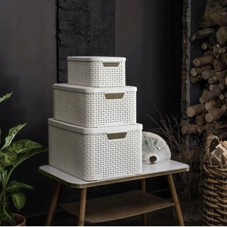 Krémový plastový úložný box s víkem 33x44,5x25 cm Style – Curver