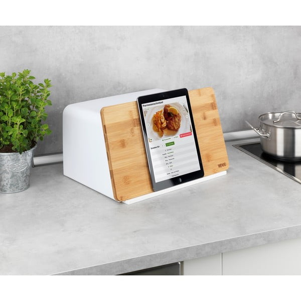 Bílá dóza na chléb s bambusovým poklopem Wenko Kubo-image-2