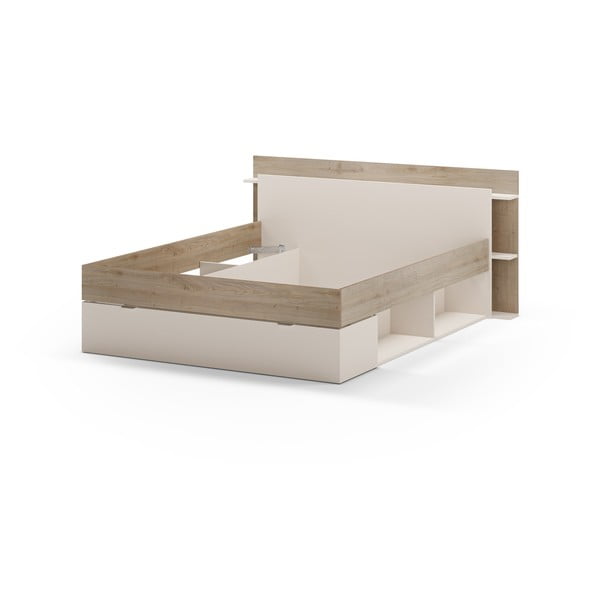Dvoulůžková postel v dekoru dubu s úložným prostorem bez roštu v bílo-přírodní barvě 160x200 cm Albo – Marckeric-image-4