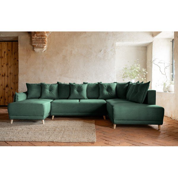 Zelená manšestrová rozkládací rohová pohovka (pravý roh/do "U") Lazy Lukka – Miuform-image-1