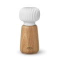 Mlýnek z dubového dřeva na koření s bílým detailem z porcelánu Kähler Design Hammershoi, výška 13 cm