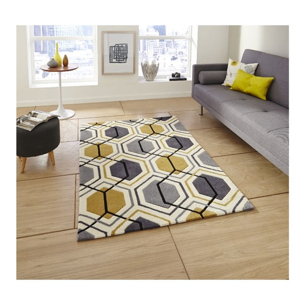 Koberec Hong Kong Hexagon Grey & Yellow, 120 x 170 cm-image-1