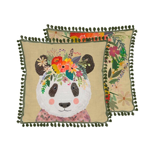 Polštář s příměsí lnu Little Nice Things Floral Panda, 45 x 45 cm-image-3