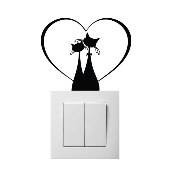 Černá samolepka na vypínač Ambiance Cat Couple