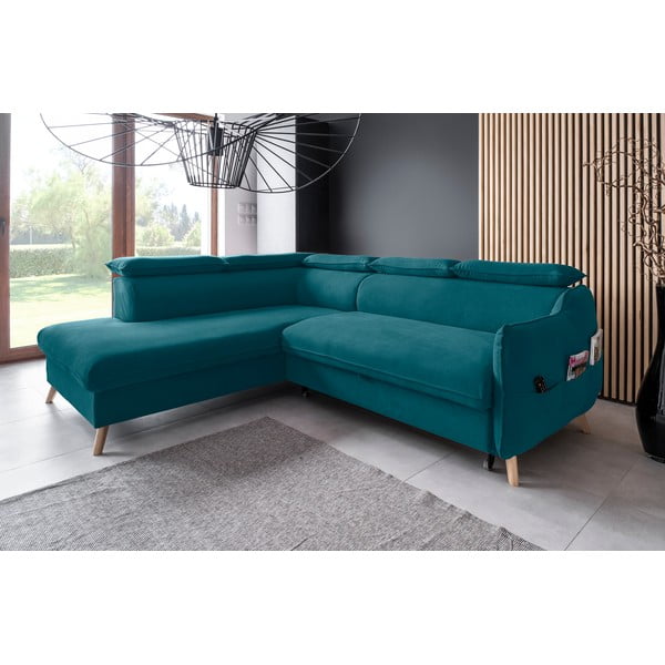 Tyrkysová sametová rozkládací rohová pohovka (levý roh) Sweet Harmony – Miuform-image-3