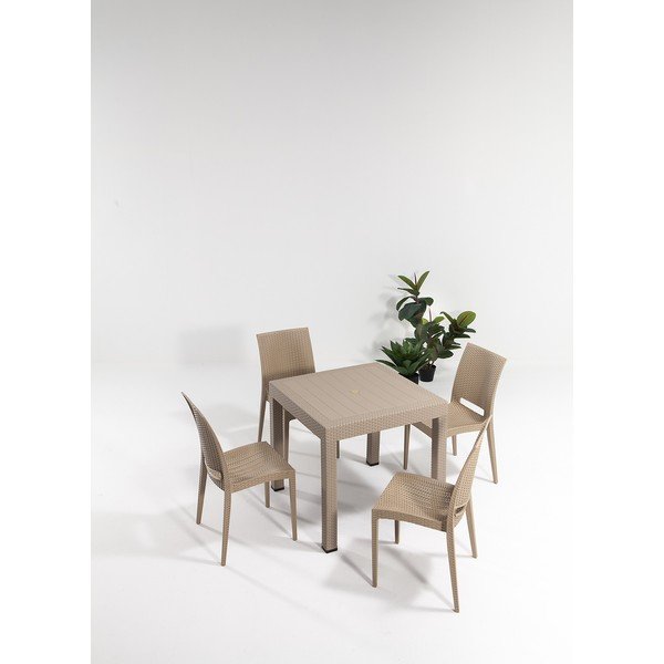 Béžový zahradní jídelní set z umělého ratanu pro 4 Rattan – Floriane Garden-image-1