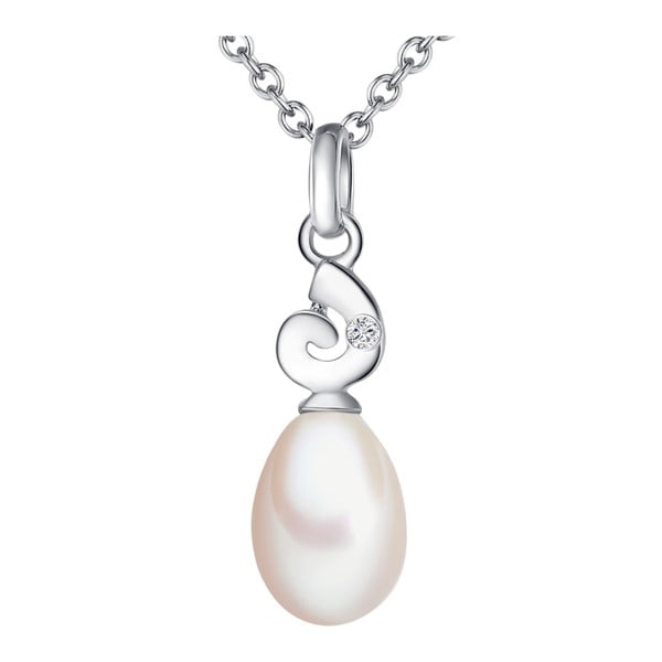 Stříbrný náhrdelník s pravým diamantem a perlou Tess Diamonds Eneca, délka 40 cm