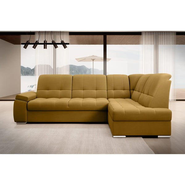 Žlutá sametová rozkládací/s úložným prostorem rohová pohovka (pravý roh/do L) Sado – ELTAP-image-3