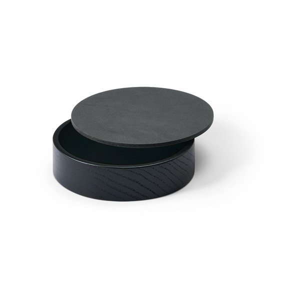 Černý/antracitový dřevěný/z eko kůže úložný box s víkem/dekorativní ø 11x3,5 cm Circle Nupo – LIND DNA-image-1