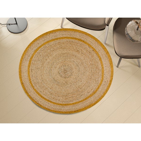 Kulatý koberec v přírodní a horčicové barvě ø 120 cm Mahon – Universal-image-1