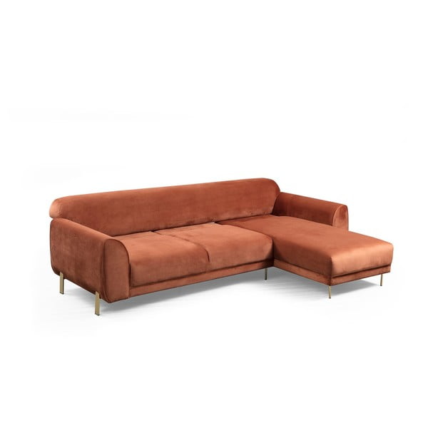 Oranžovohnědá rozkládací rohová pohovka se sametovým povrchem Artie Image, pravý roh-image-2
