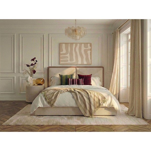 Béžová/starorůžová čalouněná dvoulůžková postel s úložným prostorem s roštem 180x200 cm Mara – Bobochic Paris-image-1