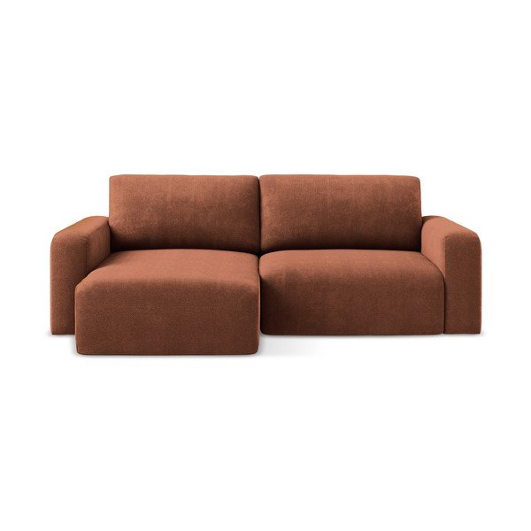 Žinylková rozkládací/s úložným prostorem rohová pohovka v terakotové barvě (levý roh/s lenoškou) Kona – Makamii