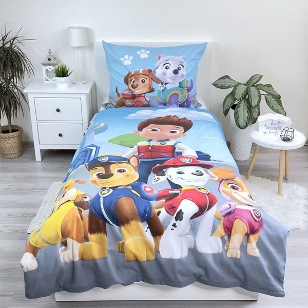 Modré bavlněné dětské povlečení na jednolůžko 140x200 cm Paw Patrol – Jerry Fabrics-image-1