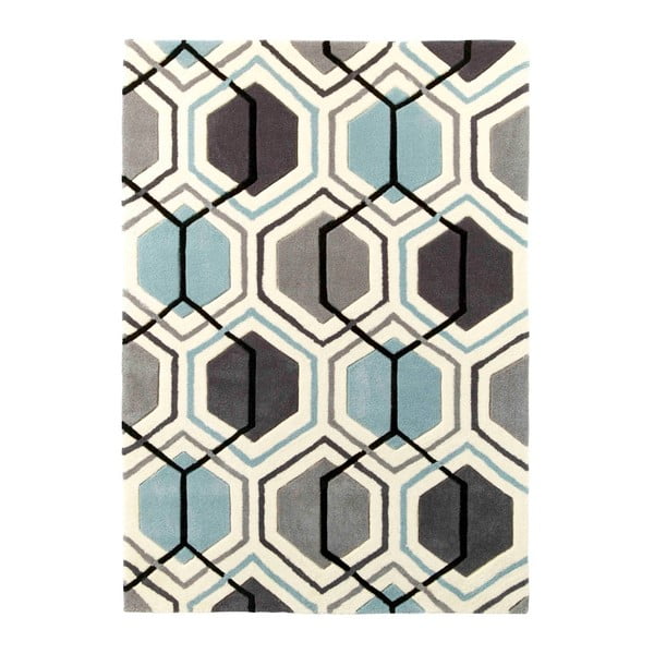 Šedomodrý ručně tuftovaný koberec Think Rugs Hong Kong Hexagon Grey & Blue, 120 x 170 cm