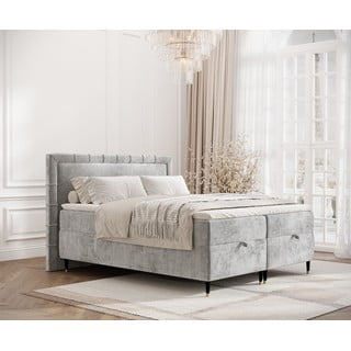 Světle šedá boxspring postel s úložným prostorem 200x200 cm Voyage – Maison de Rêve