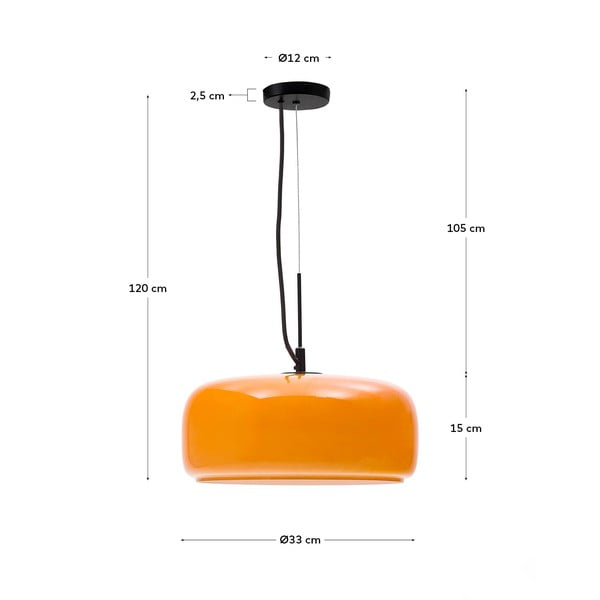 Oranžové LED závěsné svítidlo se skleněným stínidlem ø 38 cm Reig – Kave Home-image-4