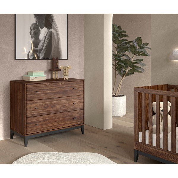 Komoda v dekoru ořechu v tmavě přírodní barvě 100x89x55 cm Ilyas – Vipack-image-1