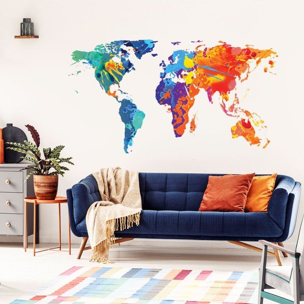 Nástěnná samolepka Ambiance Wall Decal Worlds Map Design Watercolor, 60 x 105 cm
