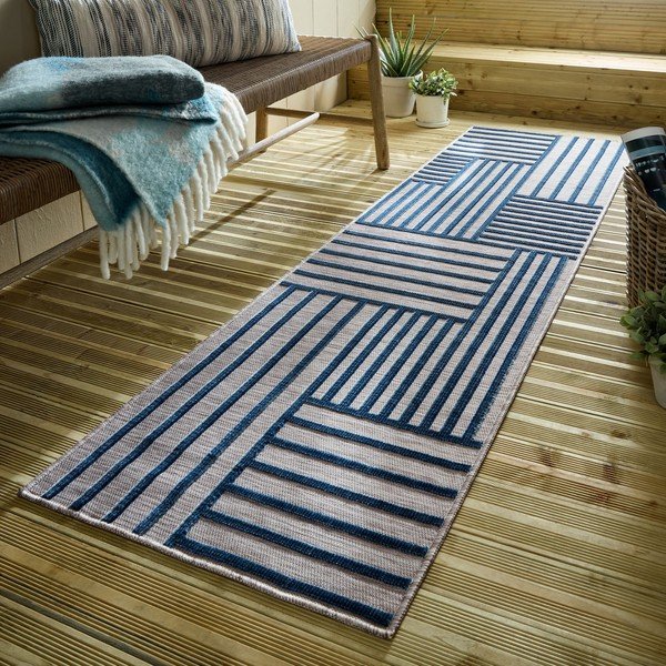 Tmavě modrý vnitřní a venkovní koberec 66x230 cm Vigo Blocks – Flair Rugs-image-1