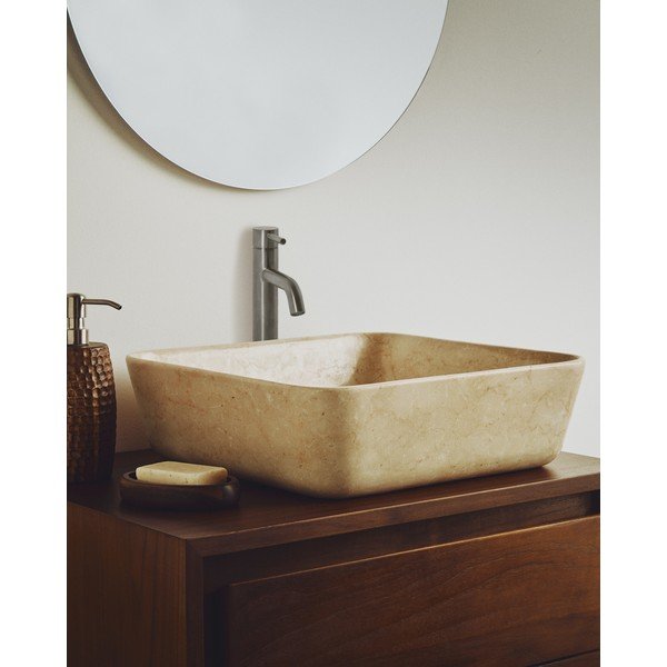 Béžové kamenné umyvadlo 40x40 cm Darnen – Kave Home-image-1