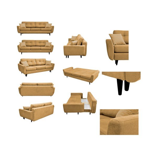 Žlutá trojmístná rozkládací pohovka s černými nohami Mazzini Sofas Jasmin-image-2