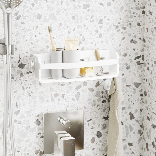 Bílá samodržící plastová koupelnová polička Flex – Umbra-image-1