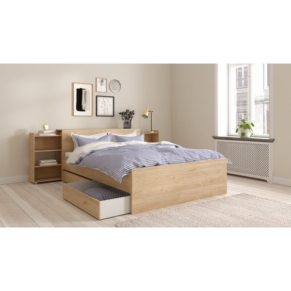 Dvoulůžková postel v dekoru dubu bez roštu 140x200 cm v přírodní barvě Naia – Tvilum-image-4