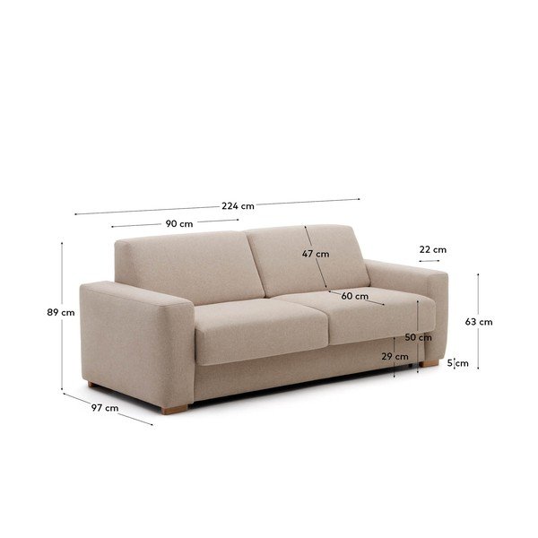 Béžová rozkládací pohovka 224 cm Anley – Kave Home-image-4