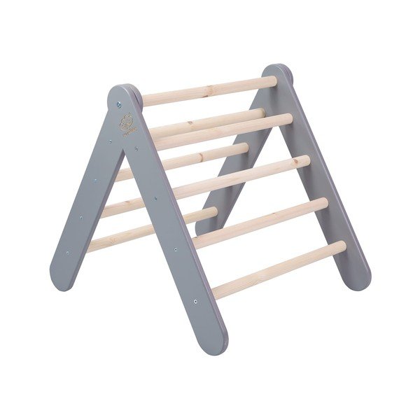 Šedý pikler trojúhelník z borovicového dřeva 60x60x60 cm Montessori – Meowbaby