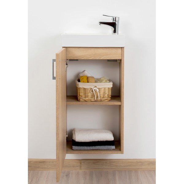 Nízká závěsná skříňka s umyvadlem bez baterie v dekoru dubu v přírodní barvě 40x79 cm Oia – STOLKAR-image-3