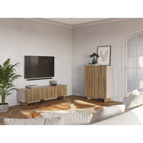 Krémová/v přírodní barvě skříňka z borovicového dřeva 90x120x43 cm Marlo – Marckeric-image-4