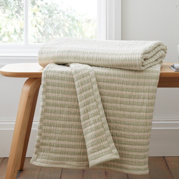 Zelená bavlněná deka 150x200 cm Cotton Muslin Stripe – Bianca-image-2