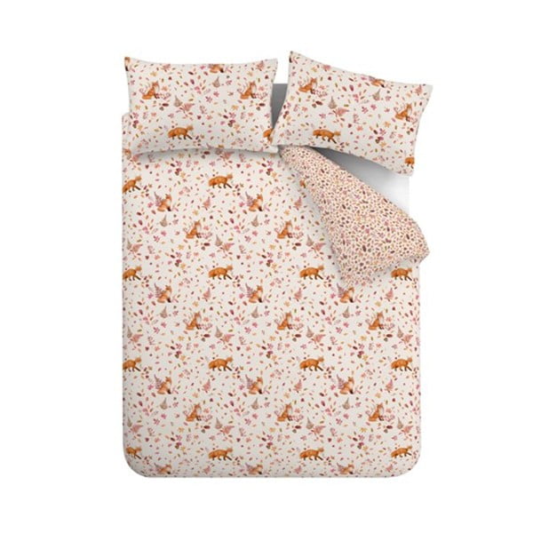 Oranžové/béžové povlečení na dvoulůžko 200x200 cm Woodland Fox – Catherine Lansfield