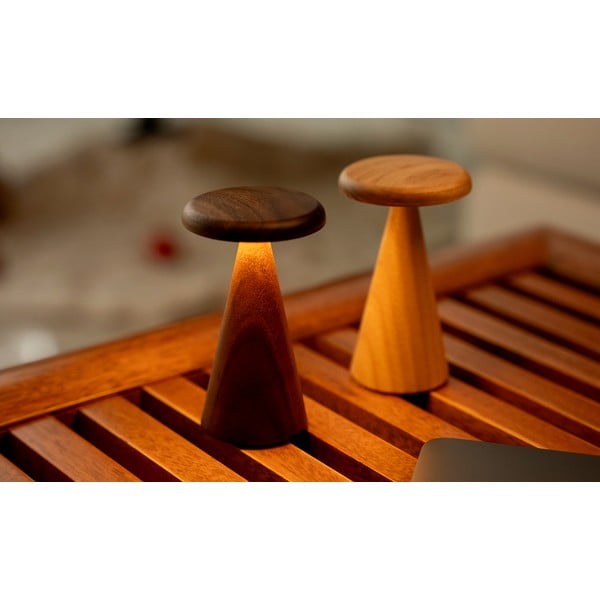 LED stolní lampa v tmavě přírodní barvě s dřevěným stínidlem (výška 14 cm) Sylva – Gingko-image-1