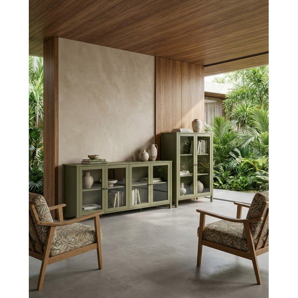 Zelená vitrína z borovicového dřeva 186x80x40 cm Alessandra – Marckeric-image-4