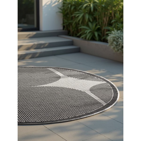 Černobílý kulatý vnitřní a venkovní koberec ø 160 cm Duet Bowen – NORTHRUGS-image-4