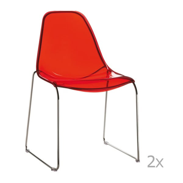 Sada 2 transparentních červených  jídelních židlí Pedrali DayDream