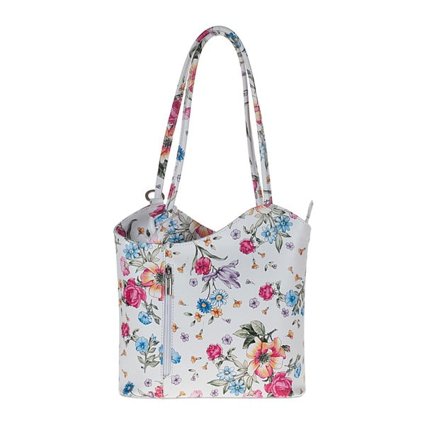 Bílá kožená kabelka s květinovým vzorem Pitti Bags Maude