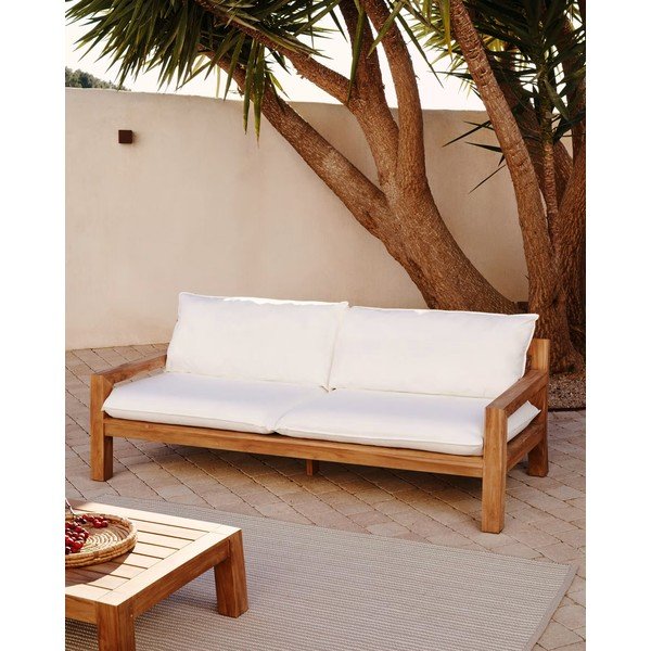 Bílá zahradní pohovka z teakového dřeva Forcanera – Kave Home-image-1